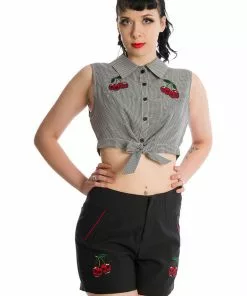 Banned Cherry Skull Up 50's Blouse Black New In