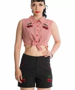 Banned Cherry Skull Up 50's Blouse Red New In