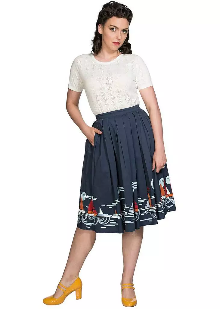 New In Banned Summer Sail 50's Swing Skirt Navy 6 New In Banned Summer Sail 50's Swing Skirt Navy