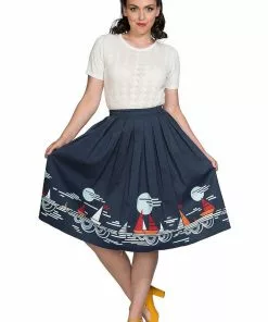 New In Banned Summer Sail 50's Swing Skirt Navy 8 New In Banned Summer Sail 50's Swing Skirt Navy