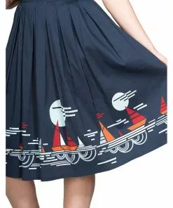 New In Banned Summer Sail 50's Swing Skirt Navy
