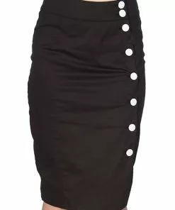 New In Banned Button Down 50's Pencil Skirt Black