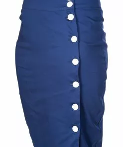 New In Banned Button Down 50's Pencil Skirt Navy