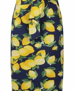 New In Banned Lemon 50's Pencil Skirt Navy