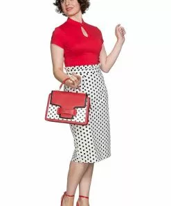 Banned Polkadot Frill 50's Pencil Skirt White New In