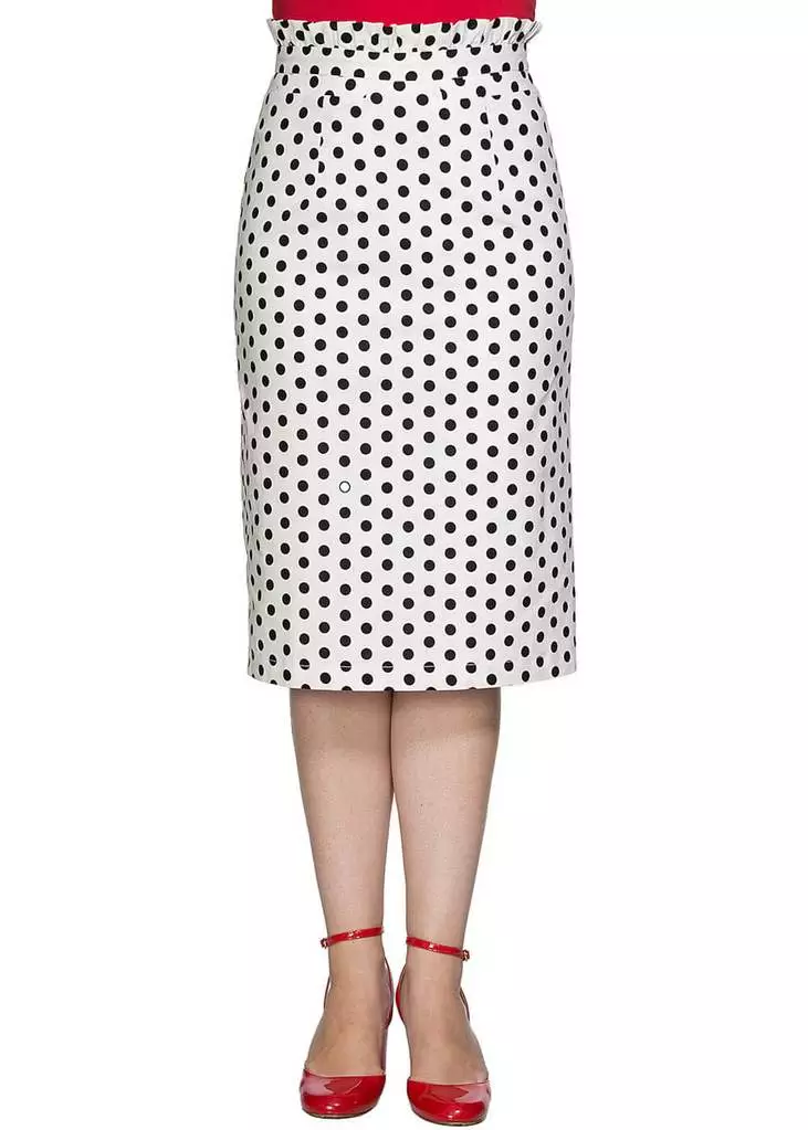 Banned Polkadot Frill 50's Pencil Skirt White New In 8 Banned Polkadot Frill 50's Pencil Skirt White New In