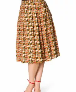 New In Banned Purrrfect Cat 60's Swing Skirt Mustard