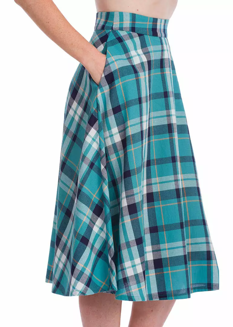 Banned Treat Me Tartan 50's Swing Skirt Mint 3 Banned Treat Me Tartan 50's Swing Skirt Mint