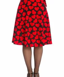Banned Romance Button Hearts 50's Swing Skirt Red New In