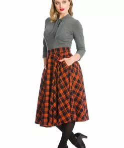 Banned Miss Spook Tartan 50's Swing Skirt Orange