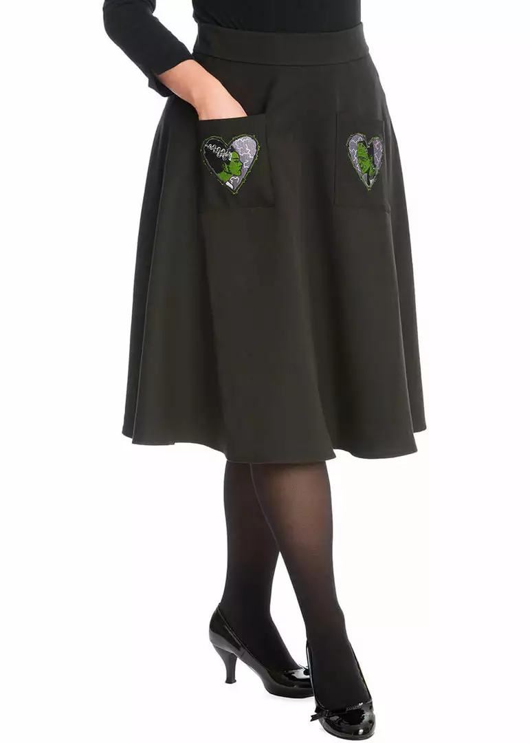 Banned Made For Each Other Frankenstein 50's Swing Skirt In Black New In 4 Banned Made For Each Other Frankenstein 50's Swing Skirt In Black New In