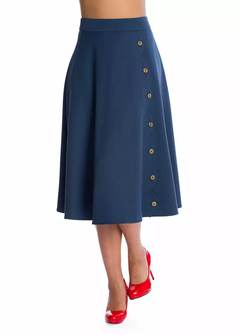 Banned Sweet Scallop 40's Swing Skirt Navy New In 3 Banned Sweet Scallop 40's Swing Skirt Navy New In