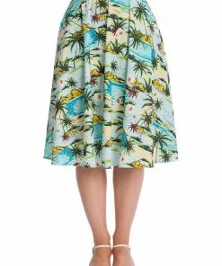 Banned Tropical Palms 50's Swing Skirt Green New In