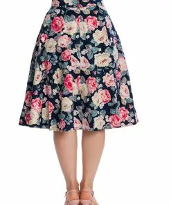 New In Banned Rose Bloom 50's Swing Skirt Navy