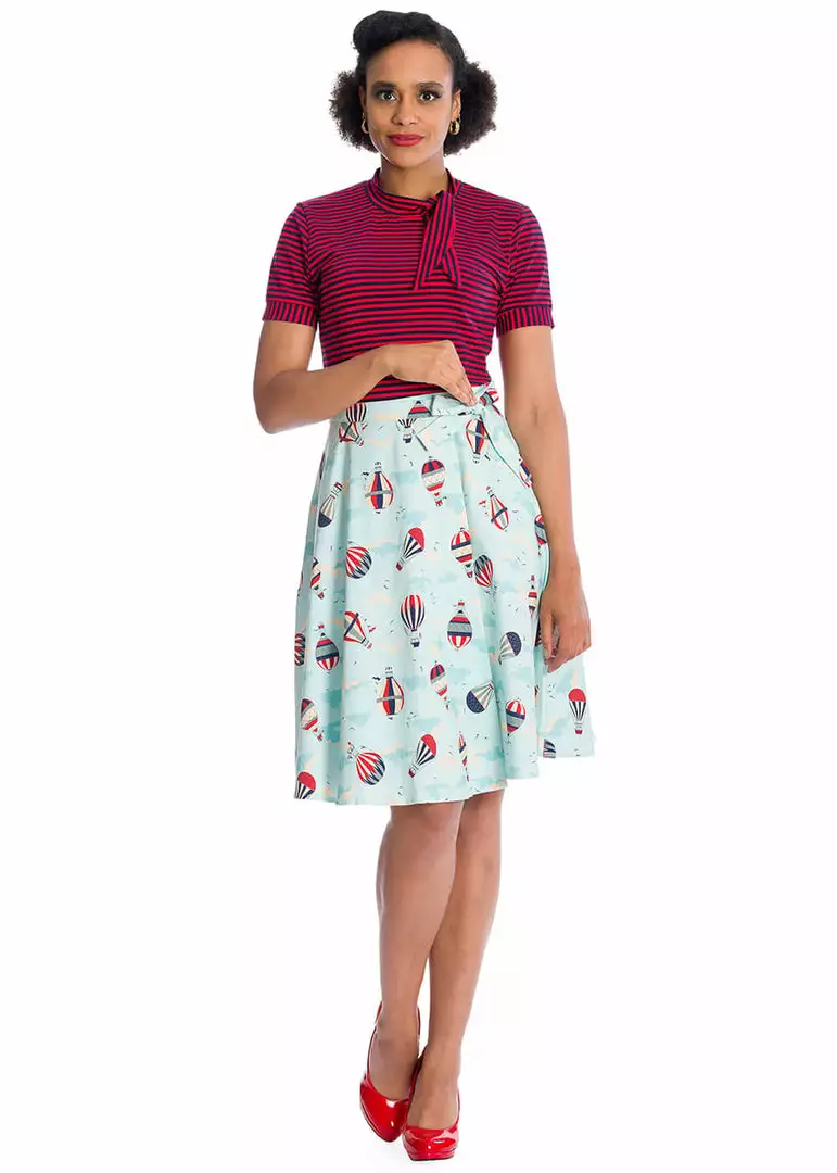 Banned Hot Air Balloon Globe 50's Swing Wrap Skirt Blue 4 Banned Hot Air Balloon Globe 50's Swing Wrap Skirt Blue