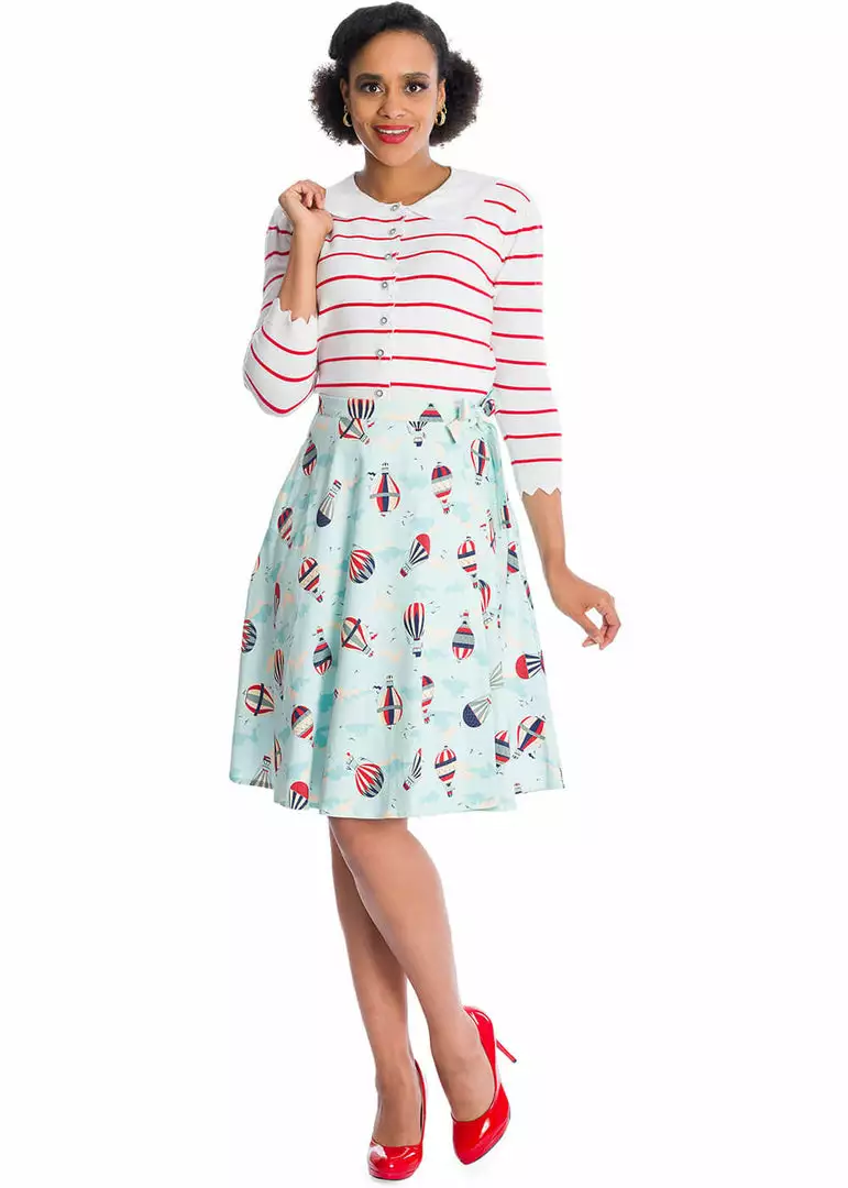 Banned Hot Air Balloon Globe 50's Swing Wrap Skirt Blue 7 Banned Hot Air Balloon Globe 50's Swing Wrap Skirt Blue