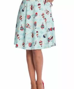 Banned Hot Air Balloon Globe 50's Swing Wrap Skirt Blue