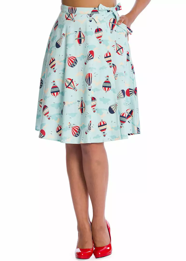 Banned Hot Air Balloon Globe 50's Swing Wrap Skirt Blue 3 Banned Hot Air Balloon Globe 50's Swing Wrap Skirt Blue