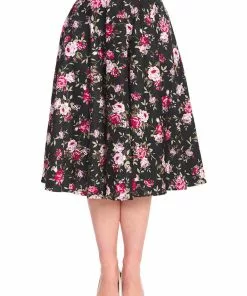New In Banned Fleur De Nuit 50's Swing Skirt Black