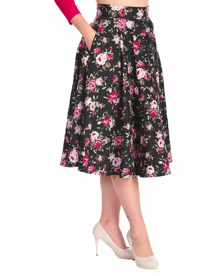 New In Banned Fleur De Nuit 50's Swing Skirt Black 4 New In Banned Fleur De Nuit 50's Swing Skirt Black