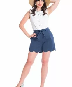 Banned Ahoy Scallop 50's Shorts Navy Blue New In