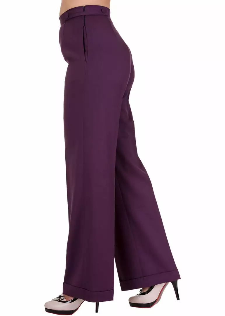 Banned Party On 40's Pantalon Trousers Aubergine New In 4 Banned Party On 40's Pantalon Trousers Aubergine New In