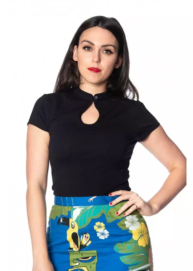 Banned Mandarin Collar 40's Top Black New In 3 Banned Mandarin Collar 40's Top Black New In