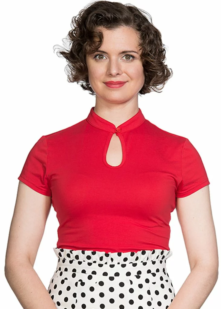 New In Banned Mandarin Collar 40's Top Red 3 New In Banned Mandarin Collar 40's Top Red