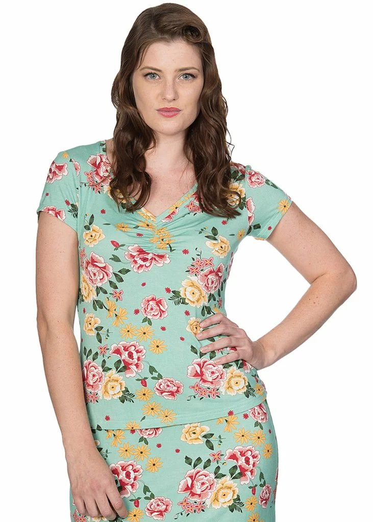 New In Banned Oriental Bloom 50's T-shirt Mint Green 3 New In Banned Oriental Bloom 50's T-shirt Mint Green