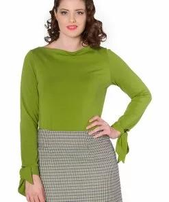 New In Banned Bow 60's Top Khaki Green