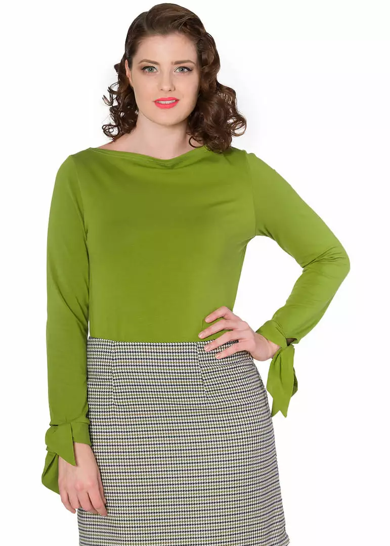 New In Banned Bow 60's Top Khaki Green 3 New In Banned Bow 60's Top Khaki Green