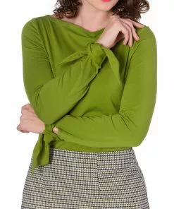 New In Banned Bow 60's Top Khaki Green 7 New In Banned Bow 60's Top Khaki Green