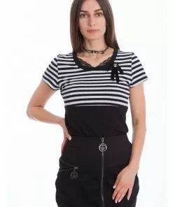 Banned Candy Stripe Sailor 40's Top Black New In
