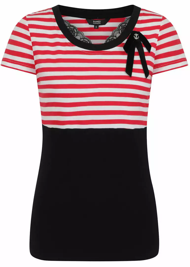 New In Banned Candy Stripe Sailor 40's Top Red 3 New In Banned Candy Stripe Sailor 40's Top Red