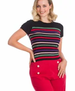 New In Banned Memory Lane Stripe 60's Top Black