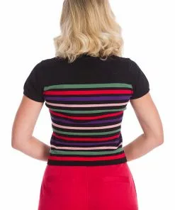New In Banned Memory Lane Stripe 60's Top Black