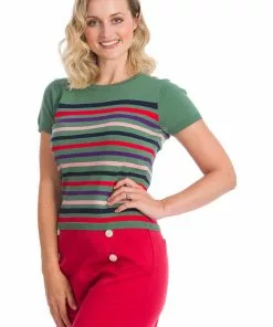 Banned Memory Lane Stripe 60's Top Green New In