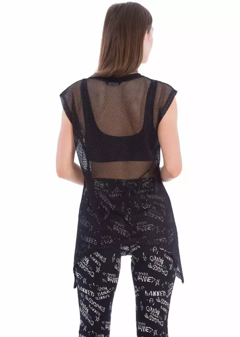 Banned Nightmare Fishnet 80's Top Black New In 4 Banned Nightmare Fishnet 80's Top Black New In