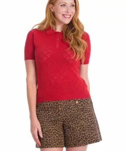 New In Banned Smart Love Hearts Polo Top Red