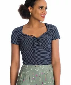 Banned Danni Stripe 50's Top Navy Blue