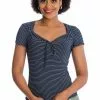 Banned Danni Stripe 50's Top Navy Blue 2 Banned Danni Stripe 50's Top Navy Blue