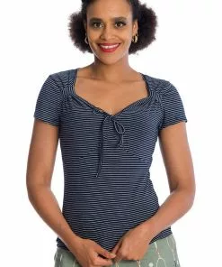 Banned Danni Stripe 50's Top Navy Blue