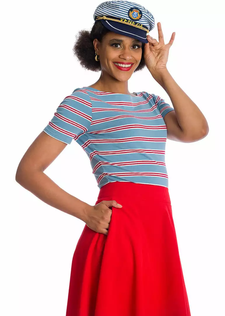 Banned Kate Stripe 40's Top Blue New In 3 Banned Kate Stripe 40's Top Blue New In