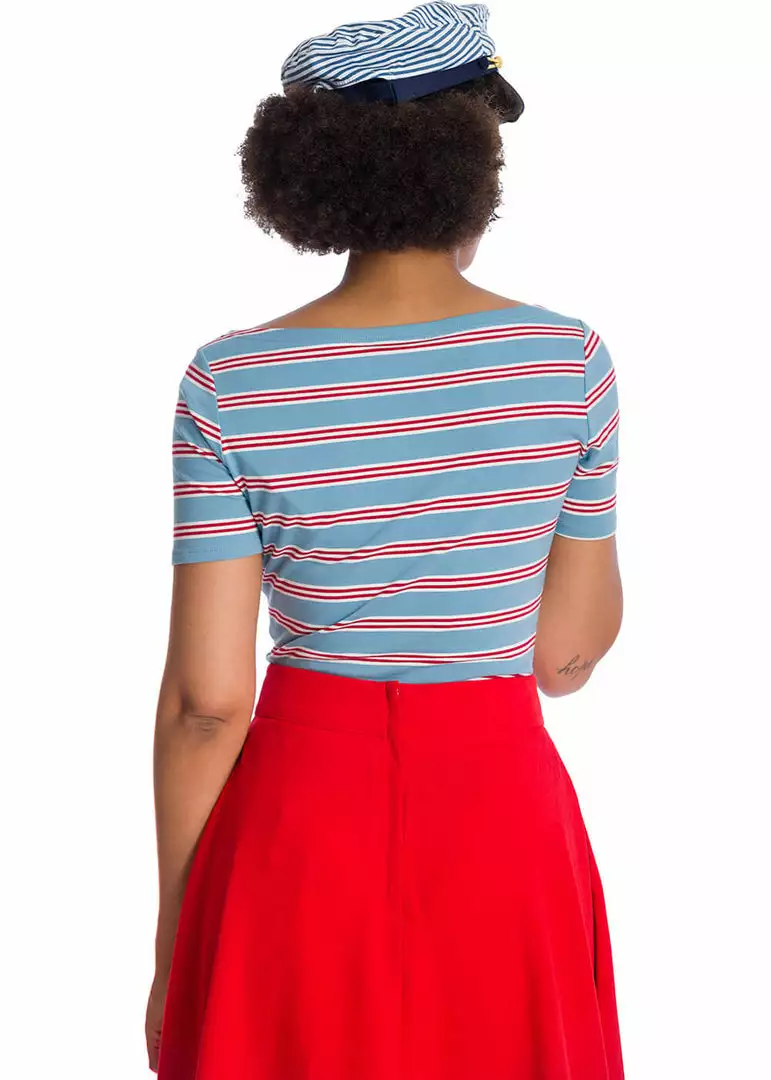 Banned Kate Stripe 40's Top Blue New In 6 Banned Kate Stripe 40's Top Blue New In
