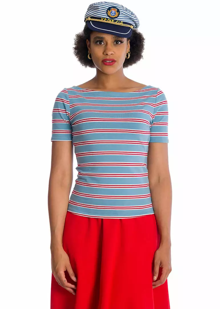 Banned Kate Stripe 40's Top Blue New In 5 Banned Kate Stripe 40's Top Blue New In