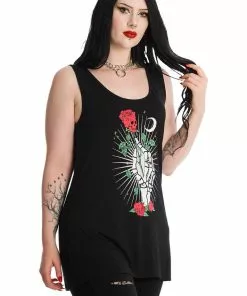 New In Banned Ishtar Skeleton Rose T-Shirt Black