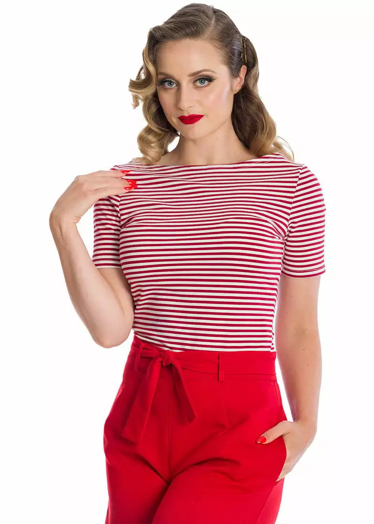 New In Banned Sizzle Stripe 50's Top Red 4 New In Banned Sizzle Stripe 50's Top Red