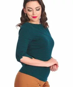New In Banned Merry Stripe 40's Top Green Navy