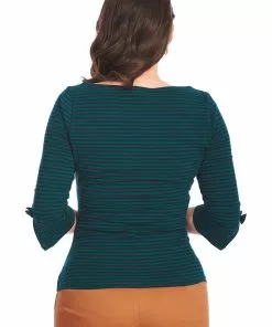 New In Banned Merry Stripe 40's Top Green Navy