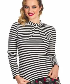 New In Banned Spooks & Stripe 60's Top Black